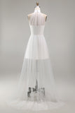 Witte halter A-lijn Mini Afstudeerjurk