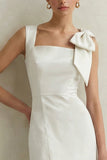 Witte vierkante hals schede midi bruidsdouchejurk met strik