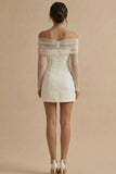Off-the-shoulder dubbelrijzige bodycon kleine witte jurk met lange mouwen