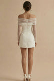 Off-the-shoulder dubbelrijzige bodycon kleine witte jurk met lange mouwen