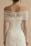 Off-the-shoulder dubbelrijzige bodycon kleine witte jurk met lange mouwen
