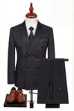Zwarte dubbelrijzige sjaalrevers 3-delige herenpakken