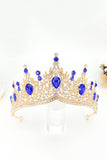 Gouden en Koninklijk Blauwe Kristallen Gala Koningin Kroning Tiara