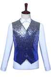 Glinsterend blauw enkelrijig V-hals pailletten herenpakvest