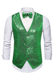 Zwart V-hals enkelrijzig paillettenvest voor heren