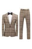Zwarte geruite rekpakken met een knoop en één knoop in 3-delige herenpakken