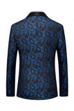 Zwart Jacquard Sjaal Revers Enkelrijig Herencolbert met vlinderdas