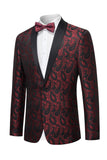Zwart Jacquard Sjaal Revers Enkelrijig Herencolbert met vlinderdas