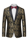 Zwart Jacquard Sjaal Revers Enkelrijig Herencolbert met vlinderdas