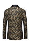 Zwart Jacquard Sjaal Revers Enkelrijig Herencolbert met vlinderdas
