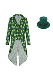 Retro groen Shamrock Slim Fit Smoking Jasje met Hoed