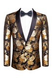 Gouden Jacquard Bloemensjaal Revers Enkelvoudig Herencolbert
