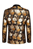 Gouden Jacquard Bloemensjaal Revers Enkelvoudig Herencolbert