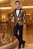 Gouden Jacquard Bloemensjaal Revers Enkelvoudig Herencolbert