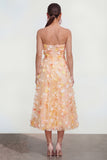 Champagne strapless A-lijn midi jurk met 3D bloemen