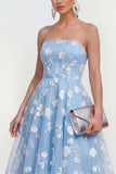 Strapless A-lijn midi lila bloemenjurk met zakken