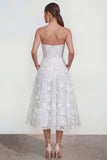 Strapless A-lijn midi lila bloemenjurk met zakken