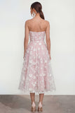 Strapless A-lijn midi lila bloemenjurk met zakken