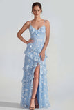 Shearh lila bloemen spaghetti bandjes met gerimpelde maxi jurk met split