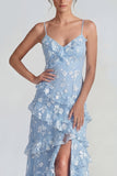 Shearh lila bloemen spaghetti bandjes met gerimpelde maxi jurk met split