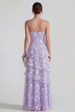 Shearh lila bloemen spaghetti bandjes met gerimpelde maxi jurk met split