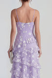 Shearh lila bloemen spaghetti bandjes met gerimpelde maxi jurk met split