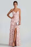 Shearh lila bloemen spaghetti bandjes met gerimpelde maxi jurk met split