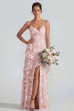 Shearh lila bloemen spaghetti bandjes met gerimpelde maxi jurk met split