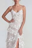 Shearh lila bloemen spaghetti bandjes met gerimpelde maxi jurk met split