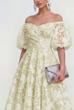 Off-the-shoulder A-lijn midi roze bloemenjurk met puffmouwen