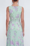 Blauwe A-lijn 3D-bloemenprint lange chiffon jurk met ruchesplit