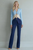 Blauwblauwe Marineblauwe Patchwork Enkelvoudige Tweedelige Slim Fit Balpakken