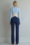 Blauwblauwe Marineblauwe Patchwork Enkelvoudige Tweedelige Slim Fit Balpakken