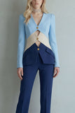Blauwblauwe Marineblauwe Patchwork Enkelvoudige Tweedelige Slim Fit Balpakken