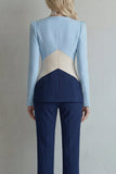 Blauwblauwe Marineblauwe Patchwork Enkelvoudige Tweedelige Slim Fit Balpakken