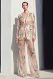 Champagne Floral 2-delige Wide Leg Inkepte revers Enkelvoudige Prom Pakken
