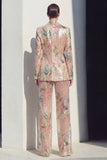 Champagne Floral 2-delige Wide Leg Inkepte revers Enkelvoudige Prom Pakken