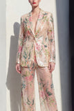 Champagne Floral 2-delige Wide Leg Inkepte revers Enkelvoudige Prom Pakken