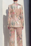 Champagne Floral 2-delige Wide Leg Inkepte revers Enkelvoudige Prom Pakken