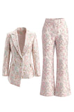 Champagne en roze tweedelige bloemen met piek revers dubbelgeknoopte galapakken