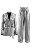 2-delige grijze Wide Leg Sjaal Revers Prom Pakken met Strik
