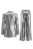 2-delige grijze Wide Leg Sjaal Revers Prom Pakken met Strik