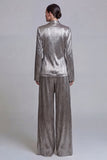 2-delige grijze Wide Leg Sjaal Revers Prom Pakken met Strik