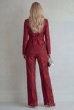 Rode Lace Peak Revers Bloemen Slim Fit Slim Fit Prom Pakken met Riem