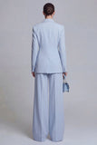 Blauwe 2-delige Wide Leg Dubbelgeknoopte Peak Revers Prom Pakken