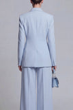 Blauwe 2-delige Wide Leg Dubbelgeknoopte Peak Revers Prom Pakken