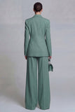 Blauwe 2-delige Wide Leg Dubbelgeknoopte Peak Revers Prom Pakken
