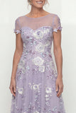 Stoffy Purple Een lijngeborduurde Mother of the Bride jurk met korte mouwen
