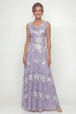 Stoffige paarse geborduurde halsband met een lijn Mother of the Bride jurk met pailletten