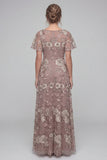Stoffy Rose pailletten Een lijn V-hals lange Mother of the Bride Jurk